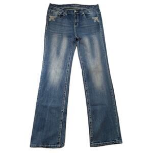 Grace in LA Straight Fit Jean Womens 18 (35x33.5) Embellished Medium Wash Denim